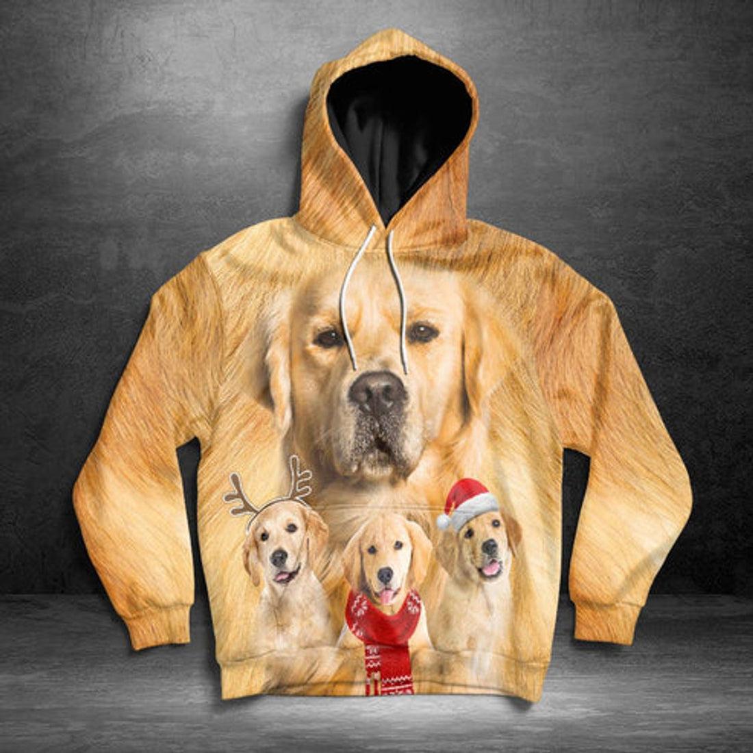 FUNSTUFFPRINT 3D Golden Retriever Dog Christmas All Over 3D Hoodie and Zip Hoodie