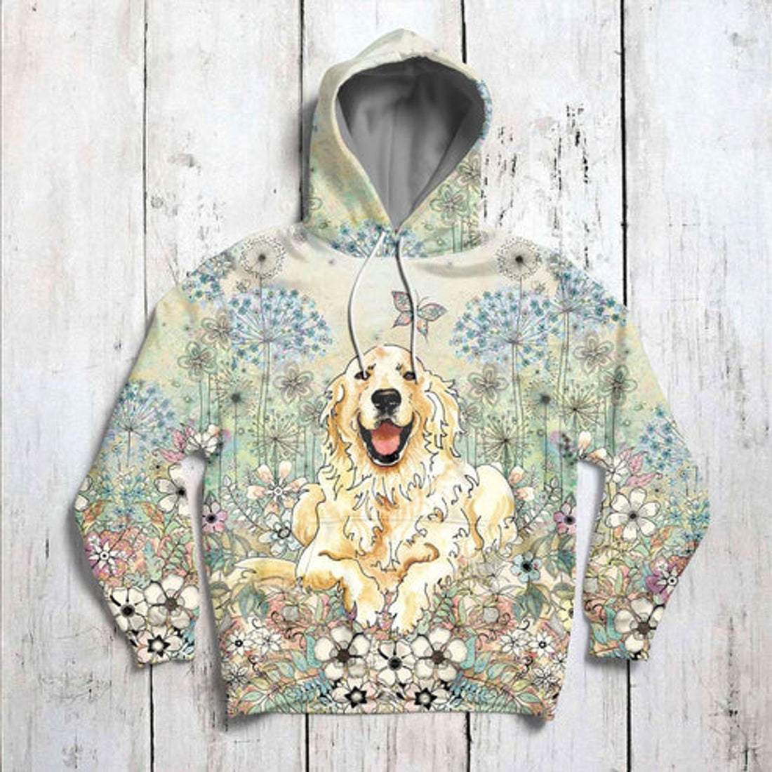 FUNSTUFFPRINT 3D Golden Retriever Flower All Over 3D Hoodie and Zip Hoodie