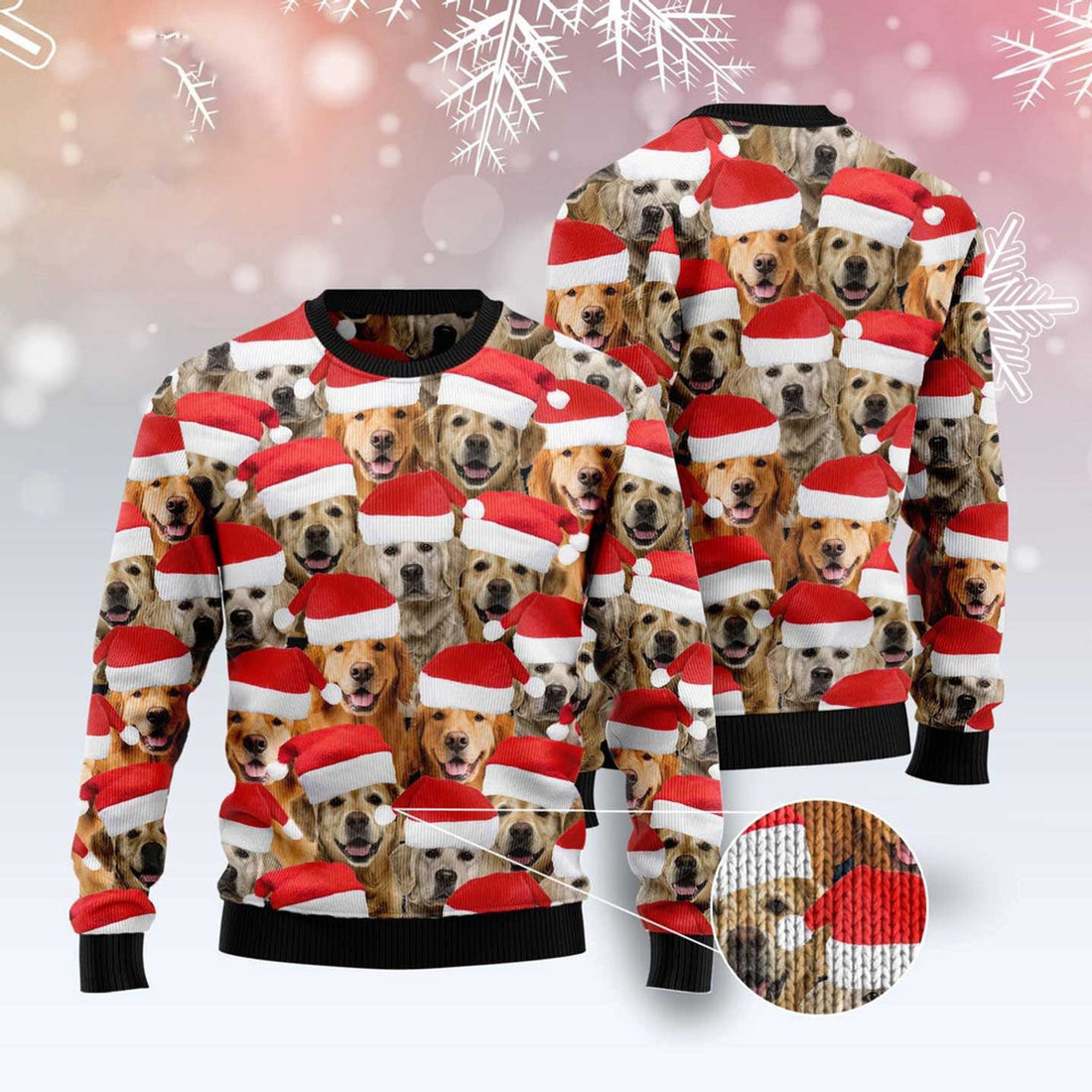 FUNSTUFFPRINT Golden Retriever Group Awesome Ugly Christmas Sweater, Christmas Sweater, Ugly Sweater, Funny Xmas Sweaters Ugly Sweater