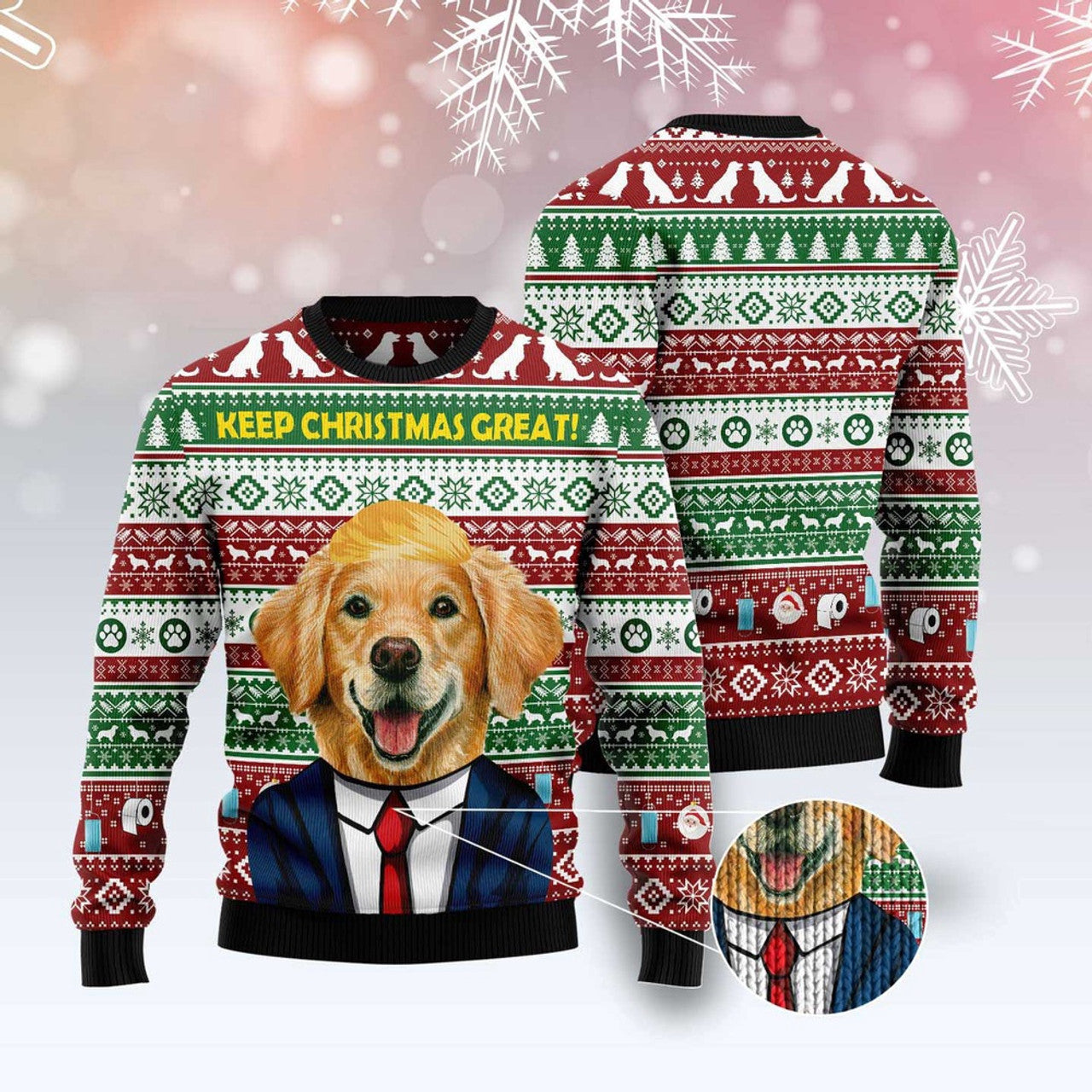 FUNSTUFFPRINT Golden Retriever Keep Christmas Great Ugly Christmas Sweater, Christmas Sweater, Ugly Sweater, Funny Xmas Sweaters Ugly Sweater
