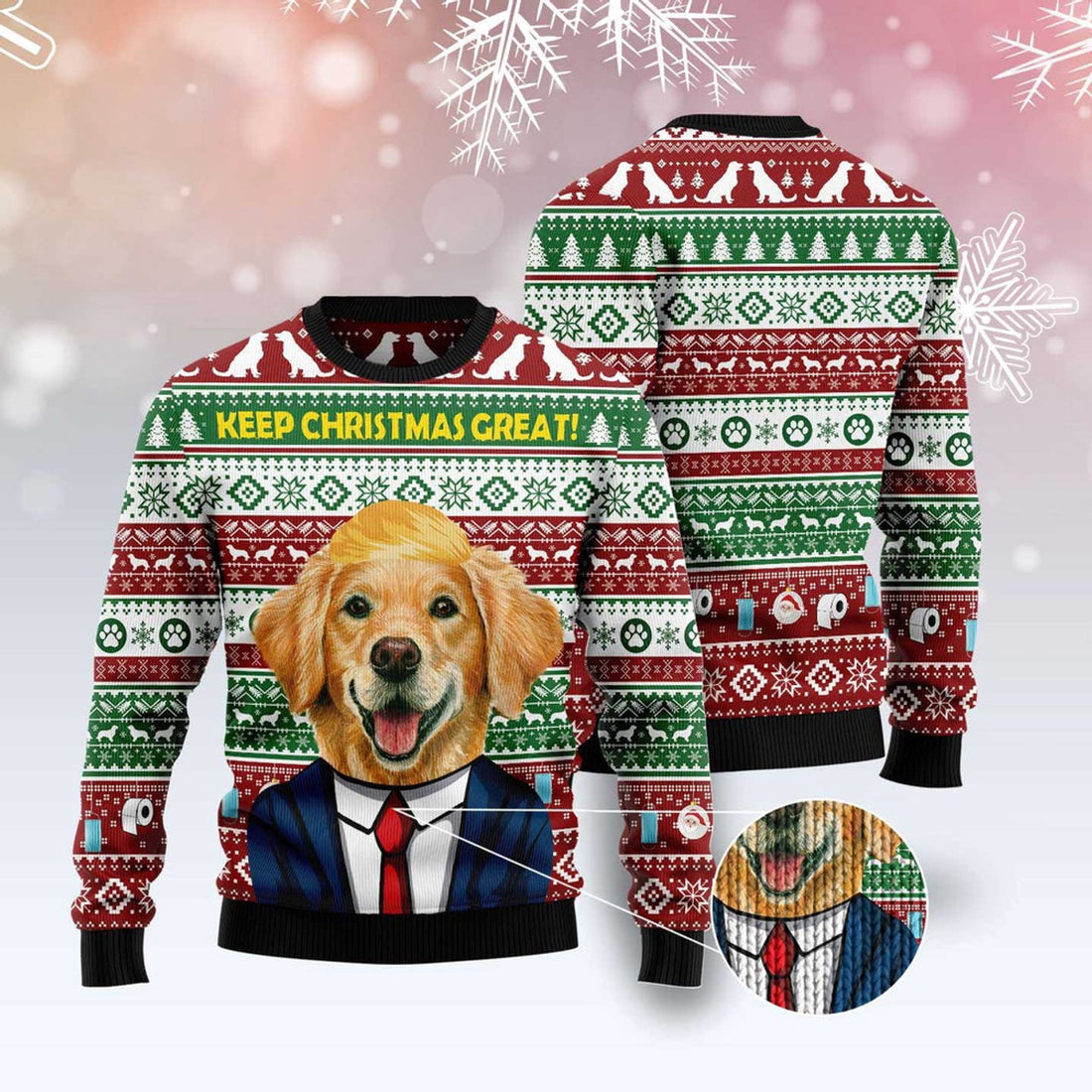 FUNSTUFFPRINT Golden Retriever Keep Christmas Great Ugly Christmas Sweater, Christmas Sweater, Ugly Sweater, Funny Xmas Sweaters Ugly Sweater