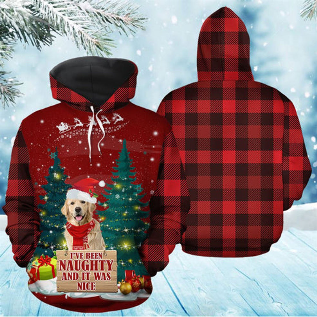 FUNSTUFFPRINT 3D Golden Retriever Naughty All Over 3D Hoodie and Zip Hoodie