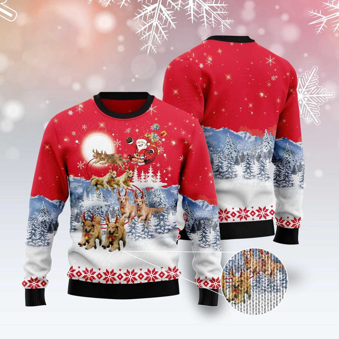 FUNSTUFFPRINT Golden Retriever Santa Claus Ugly Christmas Sweater, Christmas Sweater, Ugly Sweater, Funny Xmas Sweaters Ugly Sweater