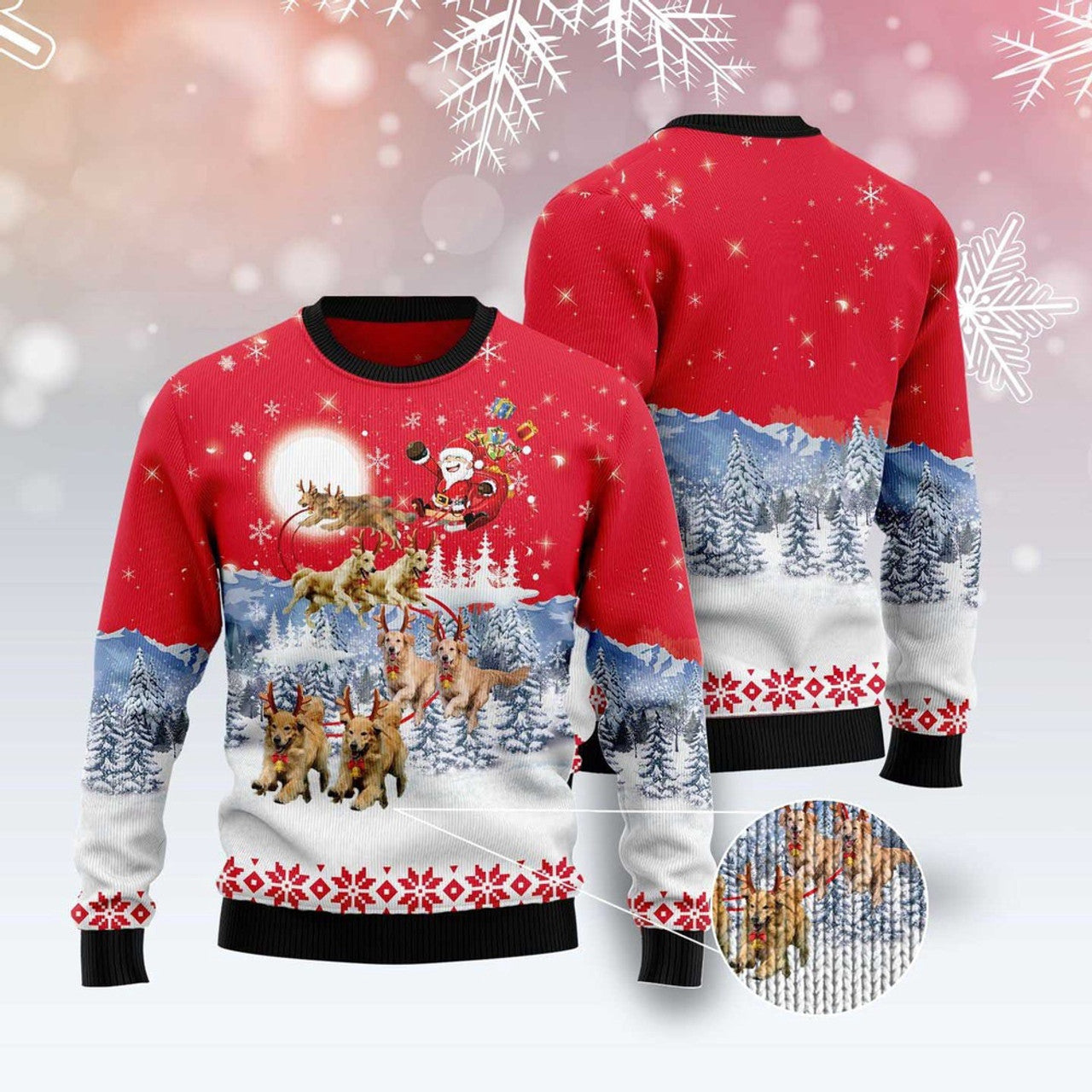 FUNSTUFFPRINT Golden Retriever Santa Claus Ugly Christmas Sweater, Christmas Sweater, Ugly Sweater, Funny Xmas Sweaters Ugly Sweater