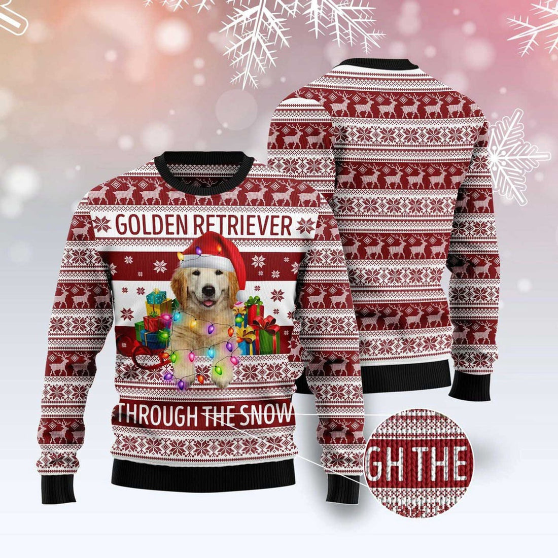 FUNSTUFFPRINT Golden Retriever Through The Snow Ugly Christmas Sweater, Christmas Sweater, Ugly Sweater, Funny Xmas Sweaters Ugly Sweater