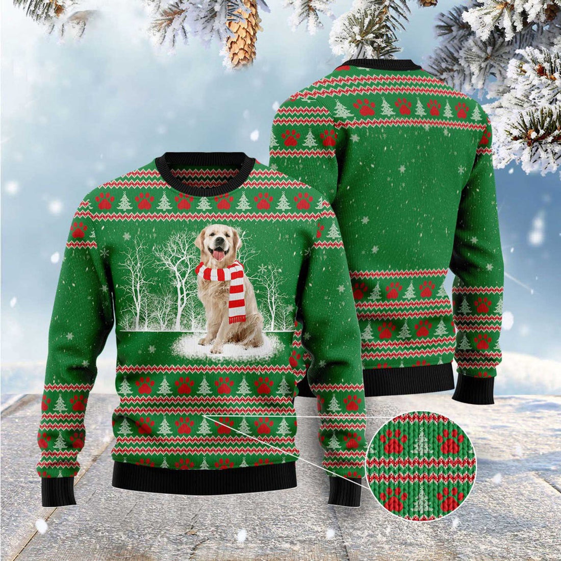 FUNSTUFFPRINT Golden Retriever Winter Ugly Christmas Sweater, Christmas Sweater, Ugly Sweater, Funny Xmas Sweaters Ugly Sweater