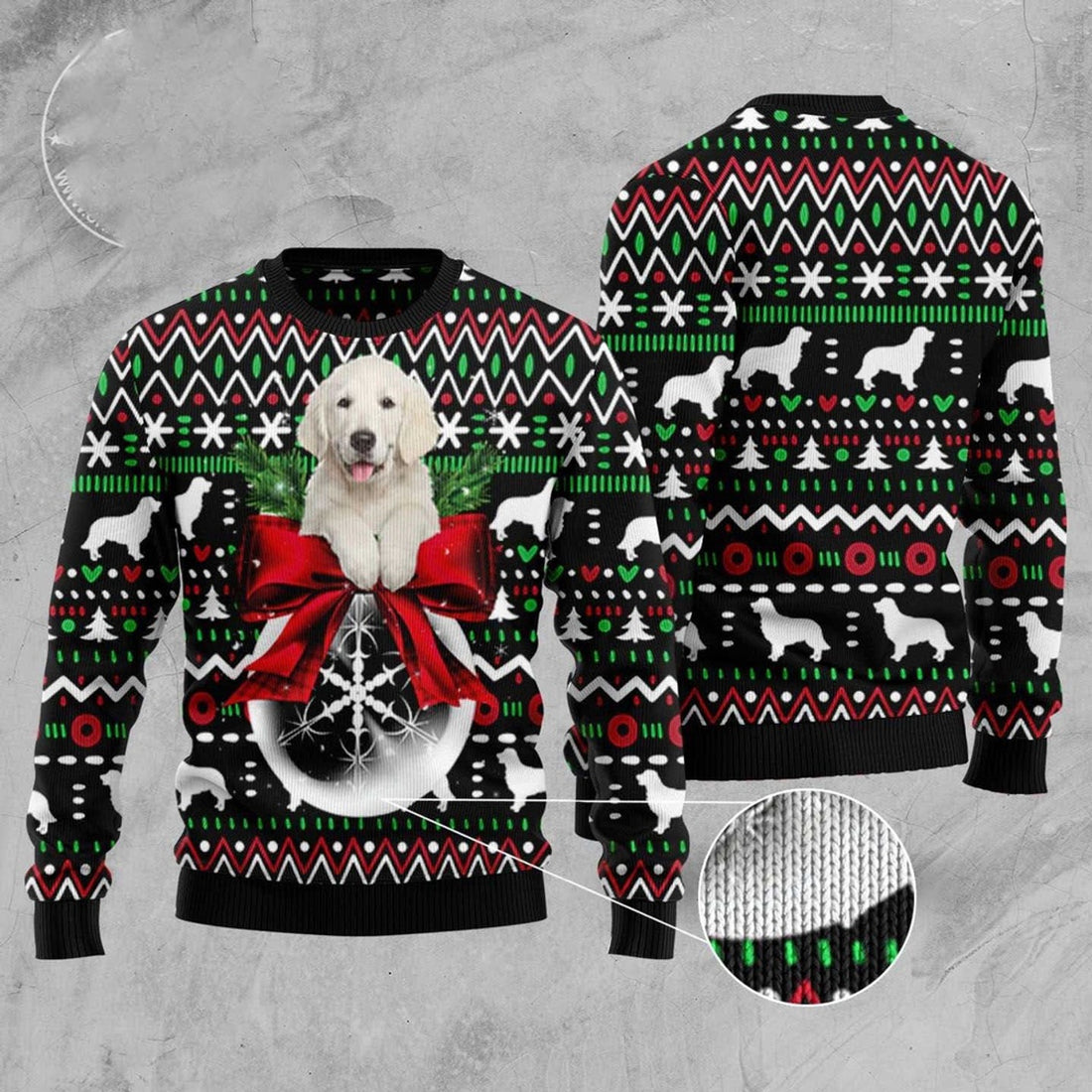 FUNSTUFFPRINT Golden Retriever Xmas Ball Ugly Christmas Sweater, Christmas Sweater, Ugly Sweater, Funny Xmas Sweaters Ugly Sweater