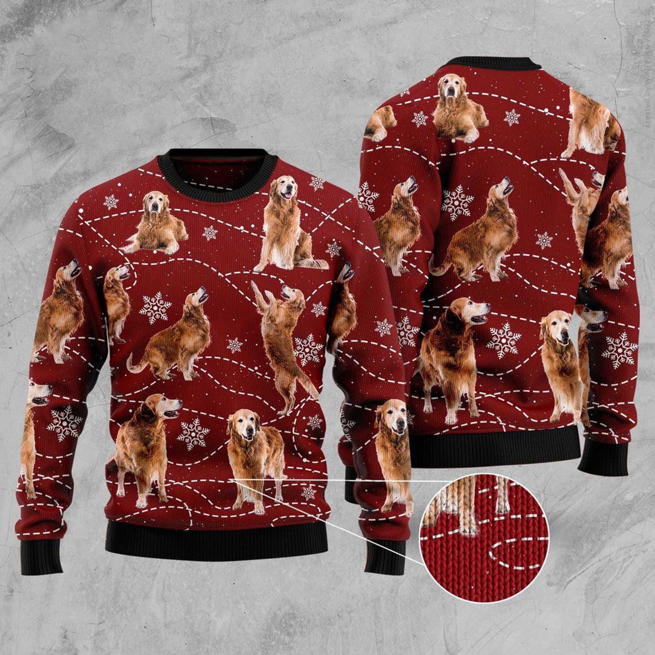 FUNSTUFFPRINT Golden Retriever Xmas Ugly Christmas Sweater, Christmas Sweater, Ugly Sweater, Funny Xmas Sweaters Ugly Sweater