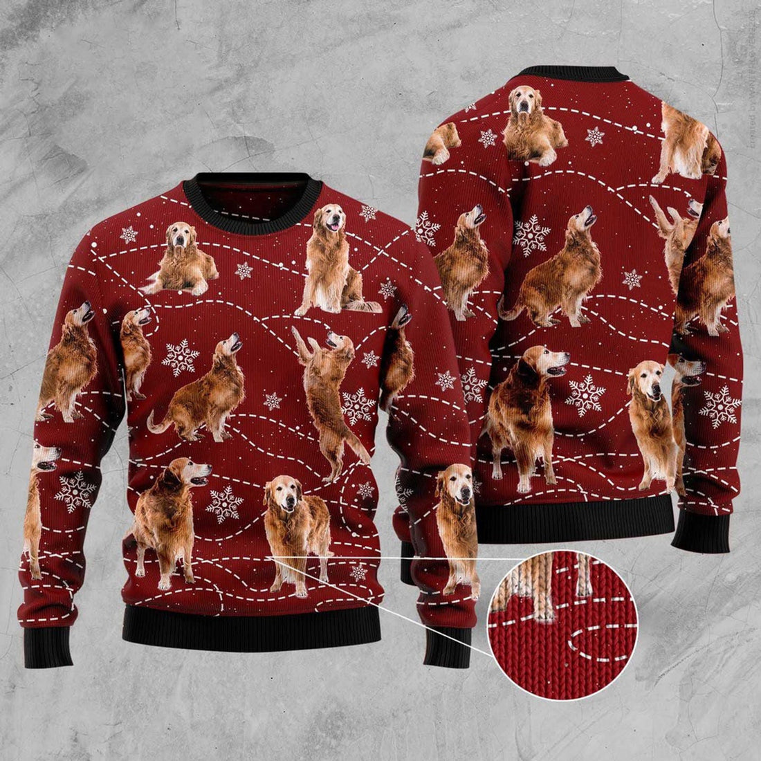 FUNSTUFFPRINT Golden Retriever Xmas Ugly Christmas Sweater, Christmas Sweater, Ugly Sweater, Funny Xmas Sweaters Ugly Sweater