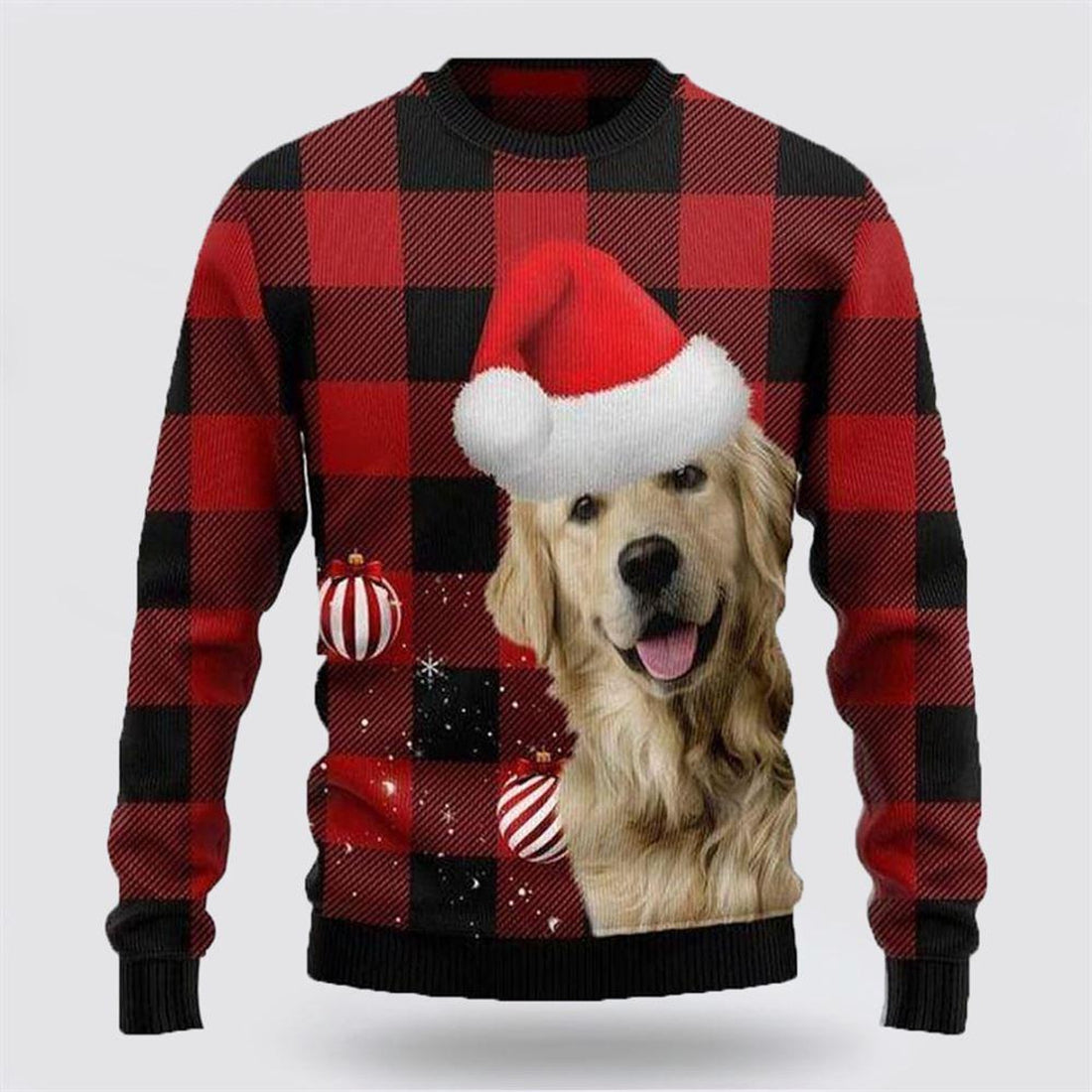 FUNSTUFFPRINT Golden Retriver Christmas Dog Ugly Sweaters 3D - Gifts For Dog Lover Ugly Sweater