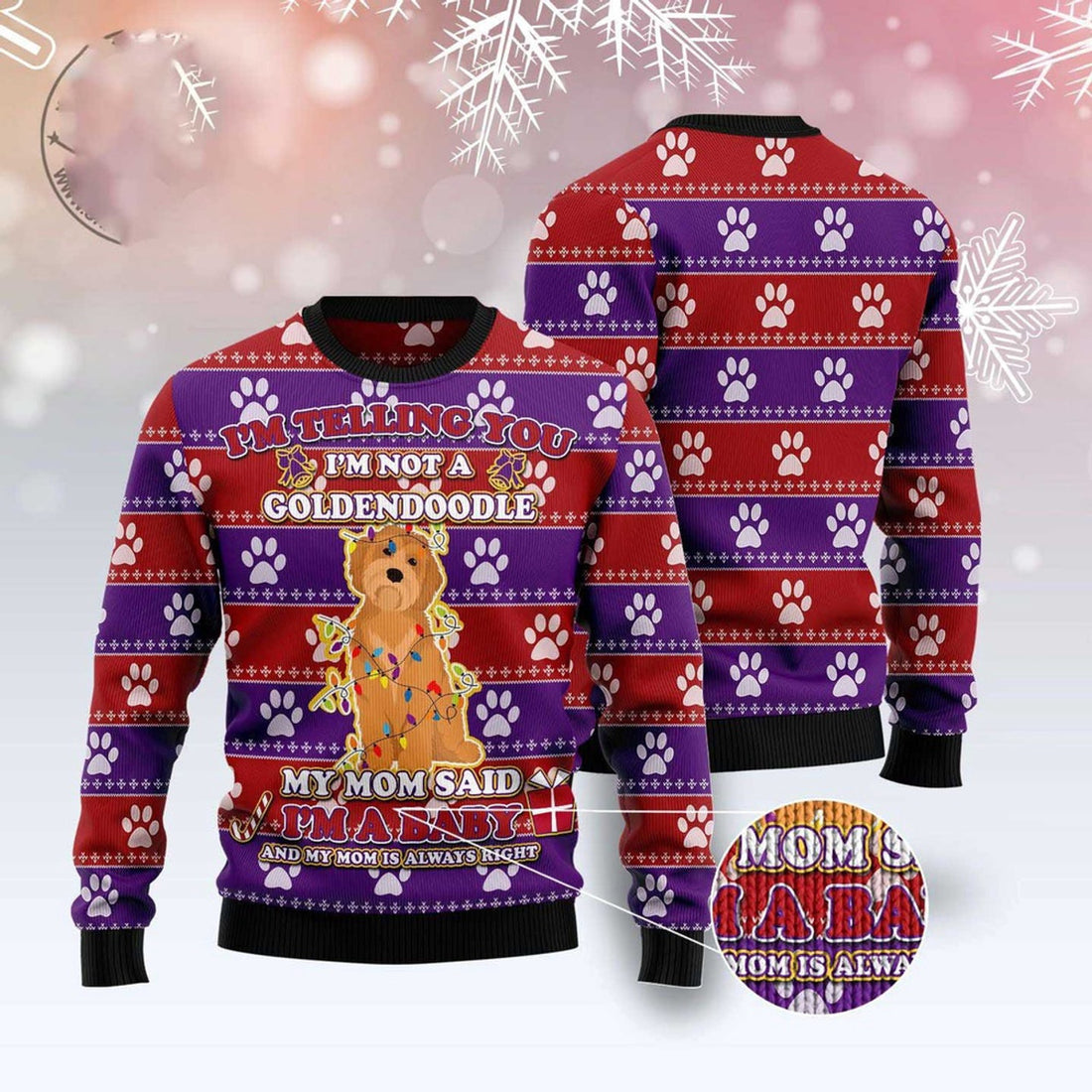 FUNSTUFFPRINT Goldendoodle Baby Christmas Ugly Christmas Sweater, Christmas Sweater, Ugly Sweater, Funny Xmas Sweaters Ugly Sweater