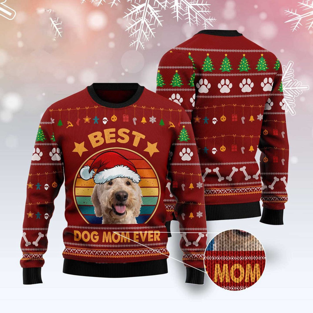 FUNSTUFFPRINT Goldendoodle Best Dog Mom Ever Ugly Christmas Sweater, Dog Ugly Christmas Sweater, Ugly Dog Sweaters Ugly  Sweater