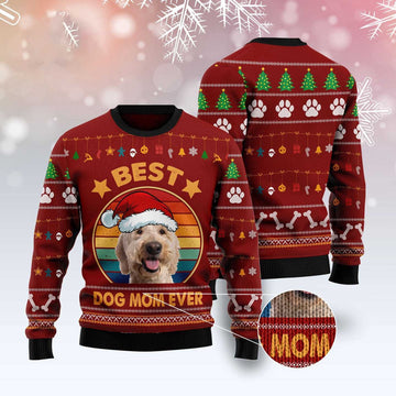FUNSTUFFPRINT Goldendoodle Best Dog Mom Ever Ugly Christmas Sweater, Dog Ugly Christmas Sweater, Ugly Dog Sweaters Ugly  Sweater