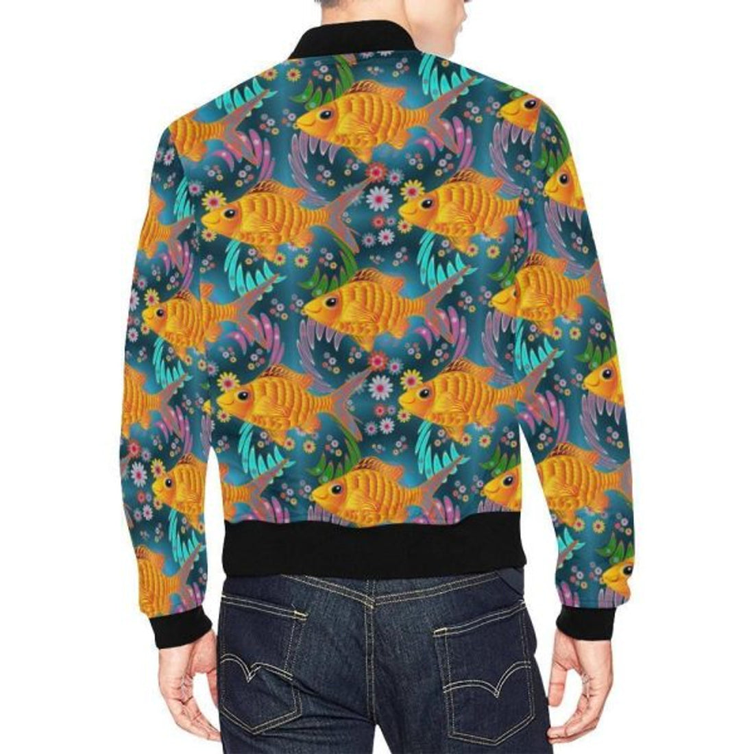 FUNSTUFFPRINT Goldfish Flower Pattern Print Men's 3D Bomber Jacket
