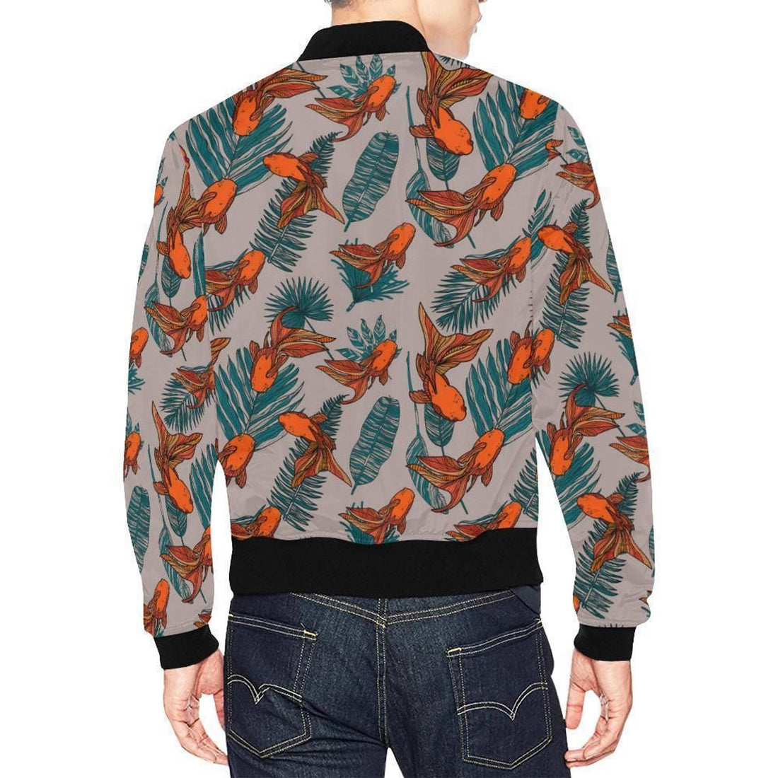 FUNSTUFFPRINT Goldfish Leaf Pattern Print Mens 3D Bomber Jacket