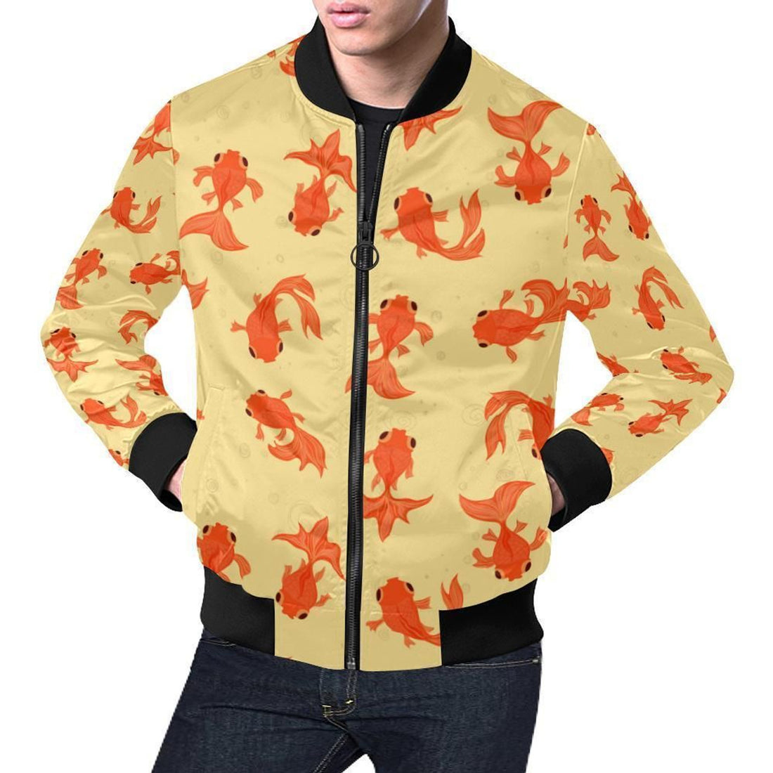 FUNSTUFFPRINT Goldfish Pattern Print Mens 3D Bomber Jacket