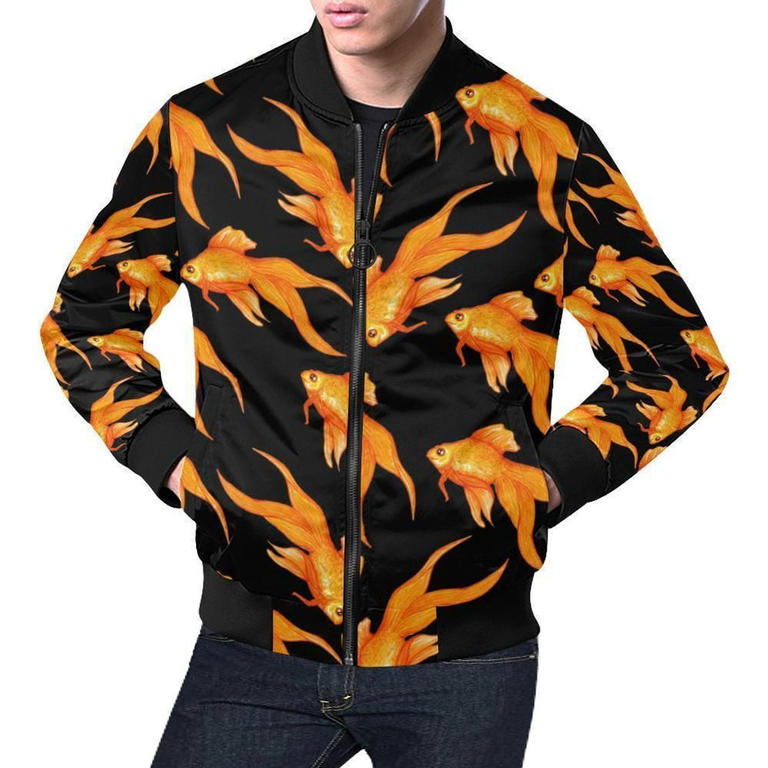 FUNSTUFFPRINT Goldfish Print Pattern Mens 3D Bomber Jacket
