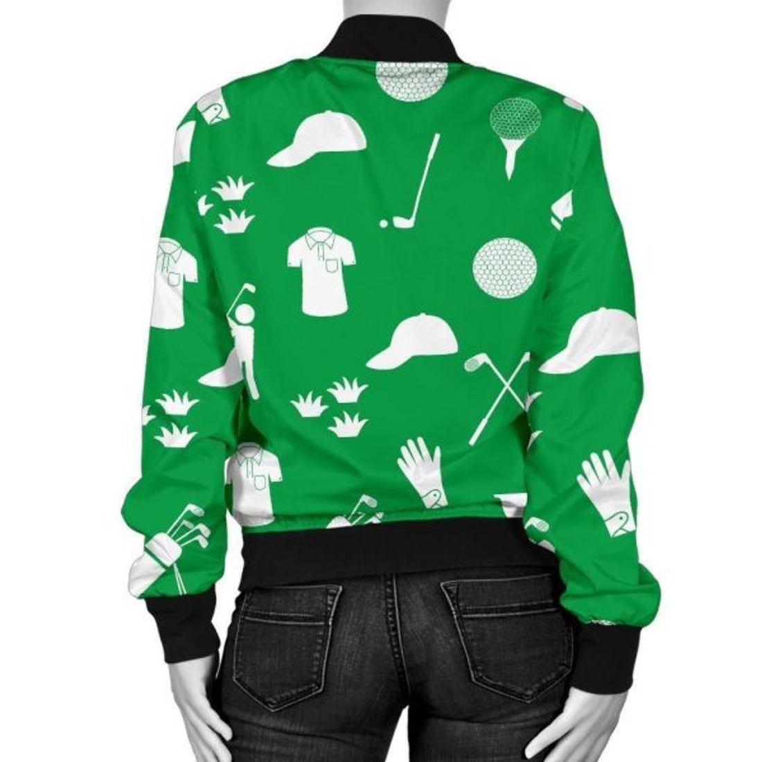 FUNSTUFFPRINT Golf Green Pattern Print Women Casual Bomber Jacket