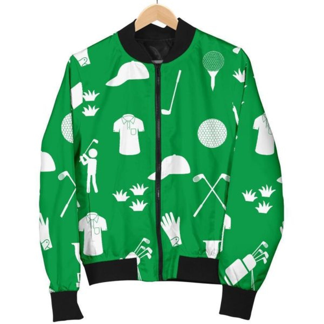 FUNSTUFFPRINT Golf Green Pattern Print Women Casual Bomber Jacket