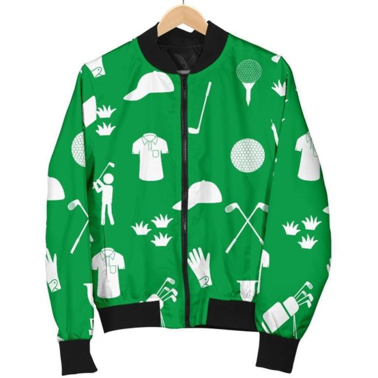 FUNSTUFFPRINT Golf Green Pattern Print Women Casual Bomber Jacket