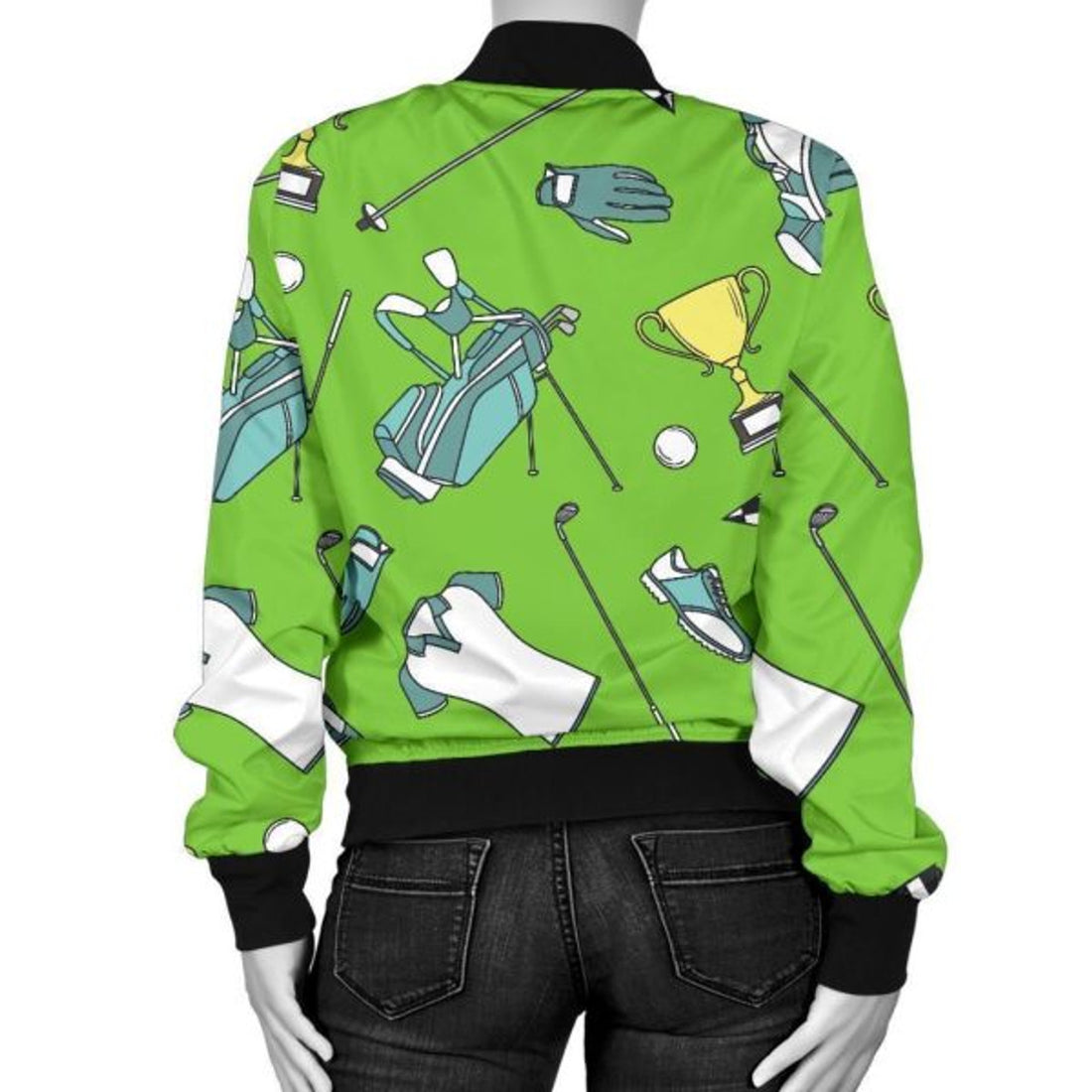 FUNSTUFFPRINT Golf Green Print Pattern Women Casual Bomber Jacket