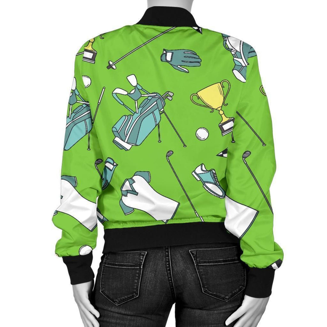 FUNSTUFFPRINT Golf Green Print Pattern Women Casual 3D Bomber Jacket