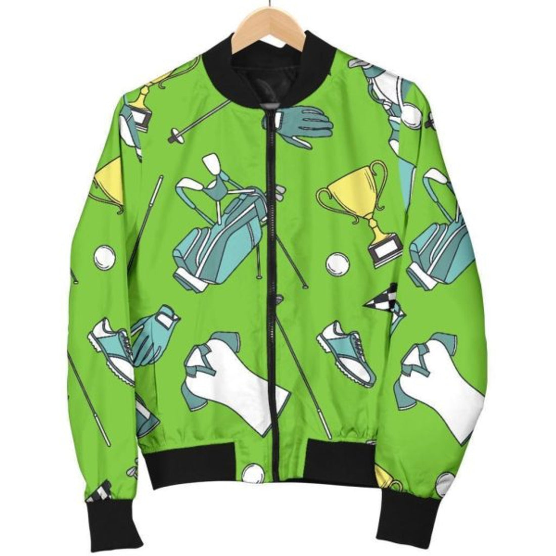 FUNSTUFFPRINT Golf Green Print Pattern Women Casual Bomber Jacket