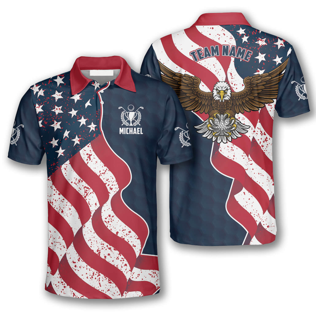 Custom Patriotic American Flag Eagle Sports Style Custom Golf Polo Shirts for Men