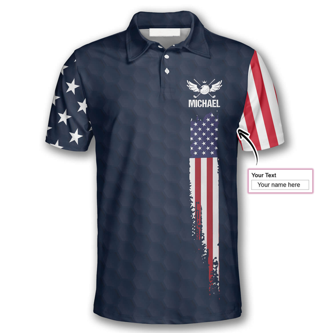 Custom American Flag Navy Custom Golf Polo Shirts for Men