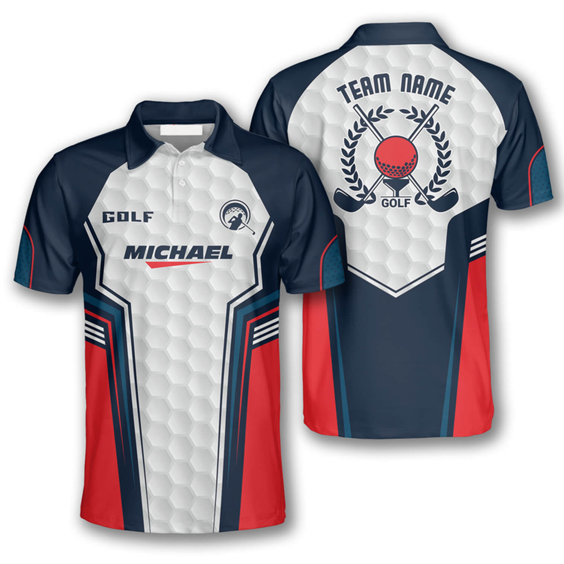 Custom Patriotic Red Blue Sports Style Custom Golf Polo Shirts for Men