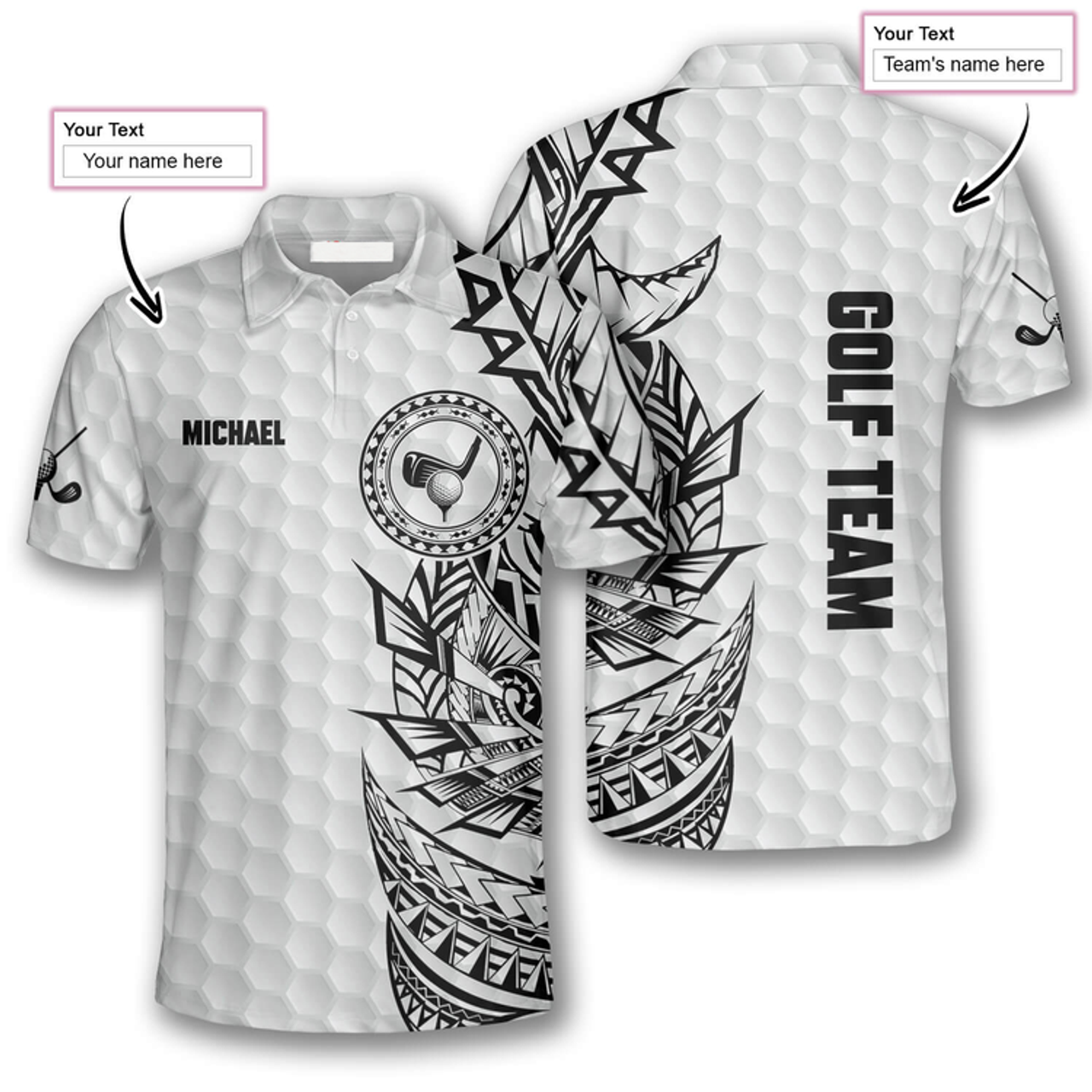 Custom Golf Pattern Tribal White Version Custom Golf Polo Shirts for Men