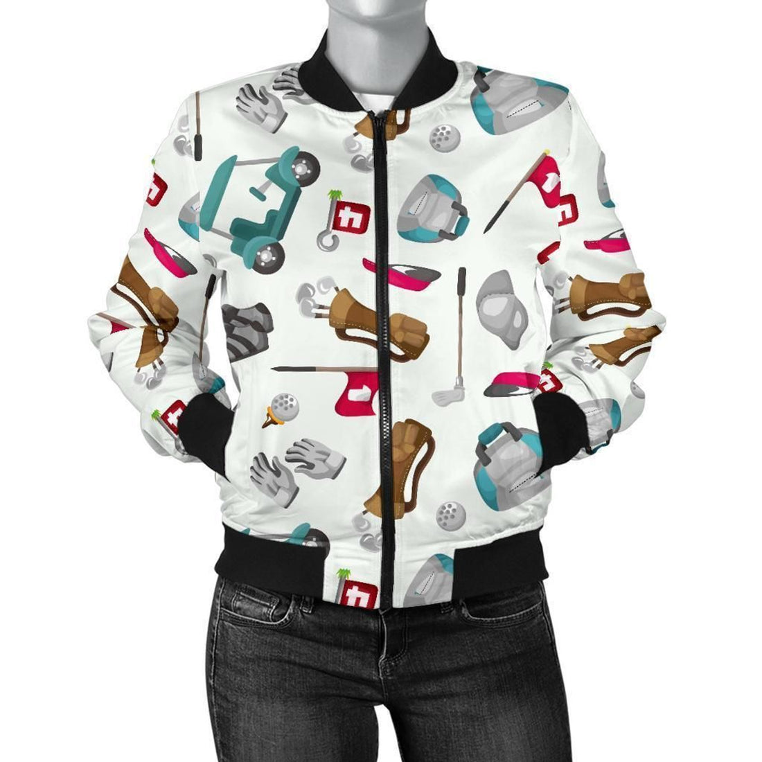 FUNSTUFFPRINT Golf Print Pattern Women Casual 3D Bomber Jacket