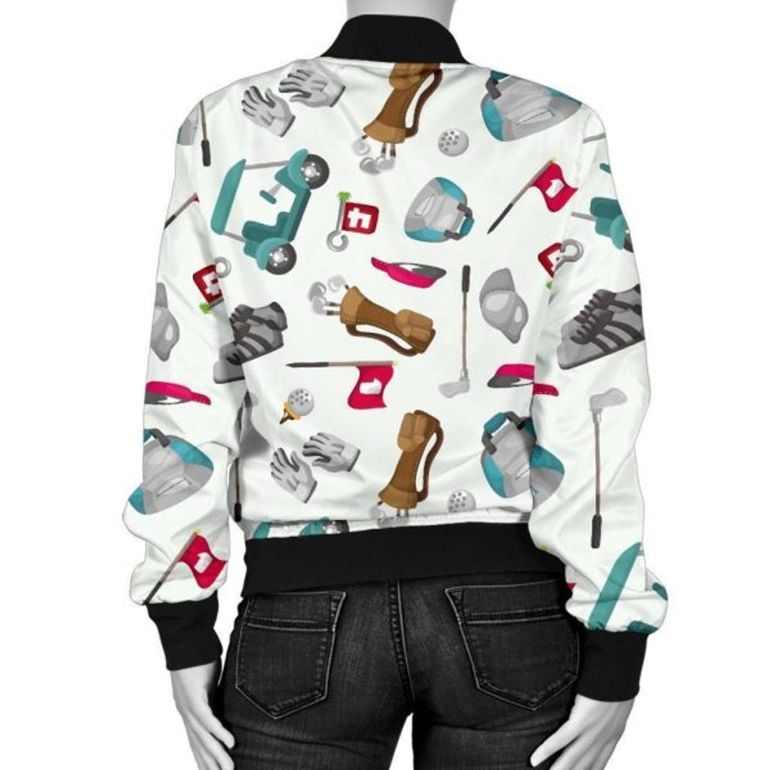 FUNSTUFFPRINT Golf Print Pattern Women Casual Bomber Jacket