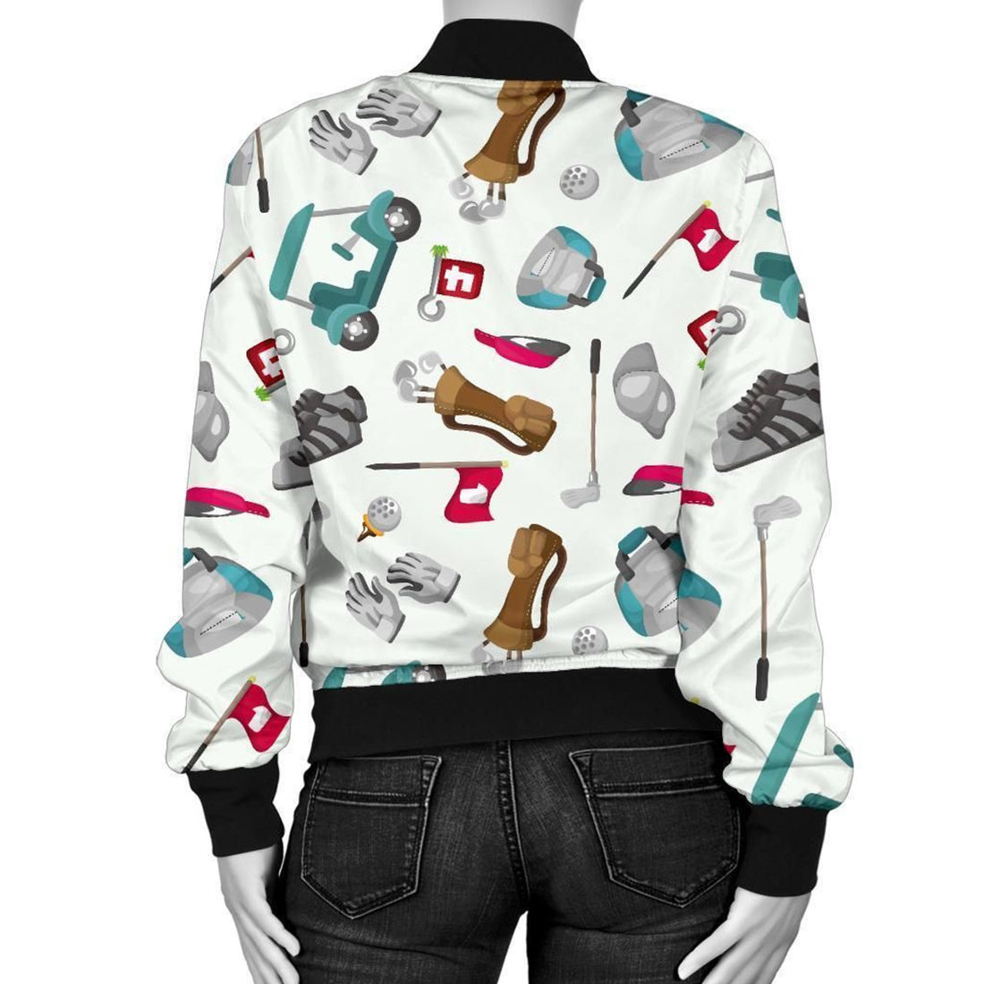 FUNSTUFFPRINT Golf Print Pattern Women Casual 3D Bomber Jacket