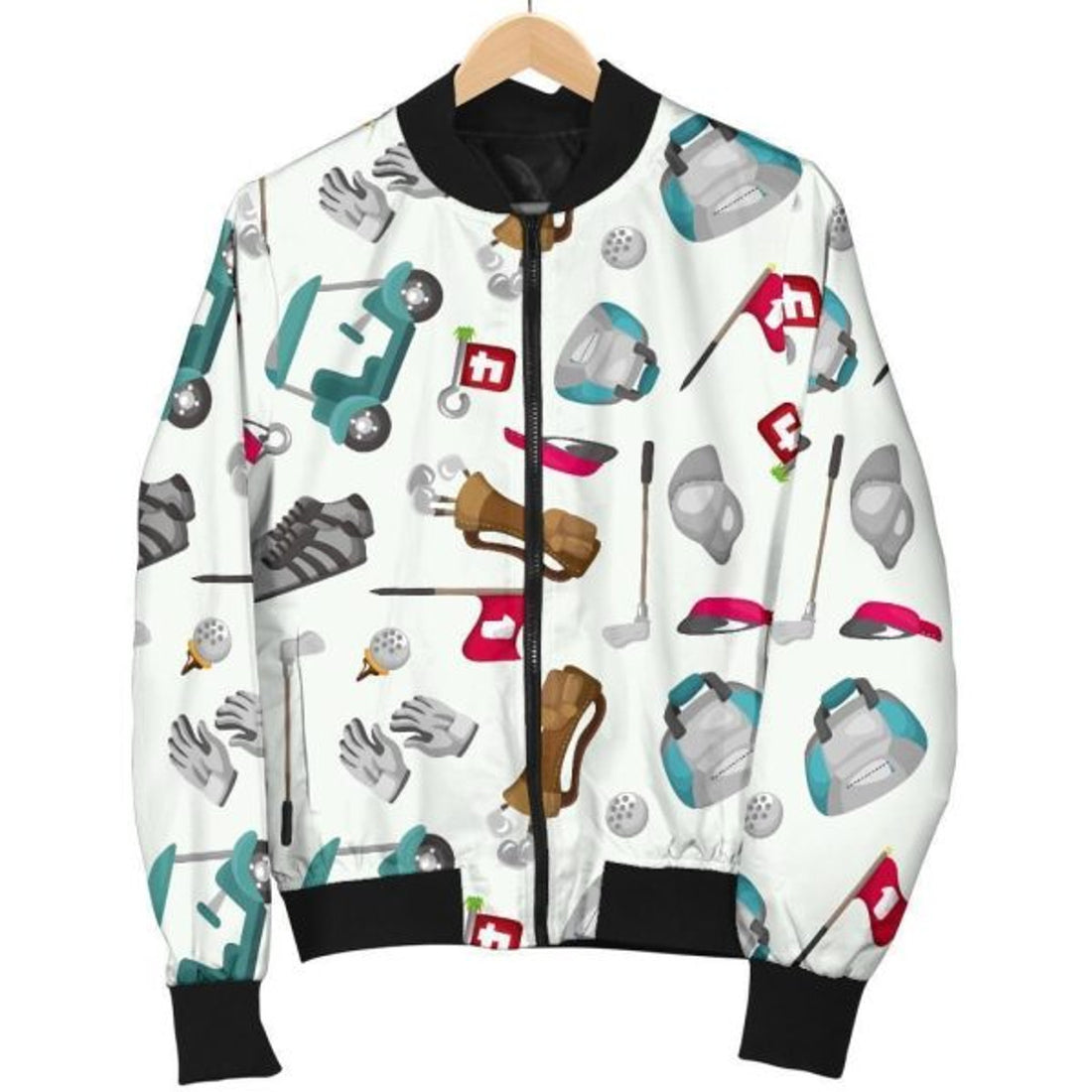 FUNSTUFFPRINT Golf Print Pattern Women Casual Bomber Jacket