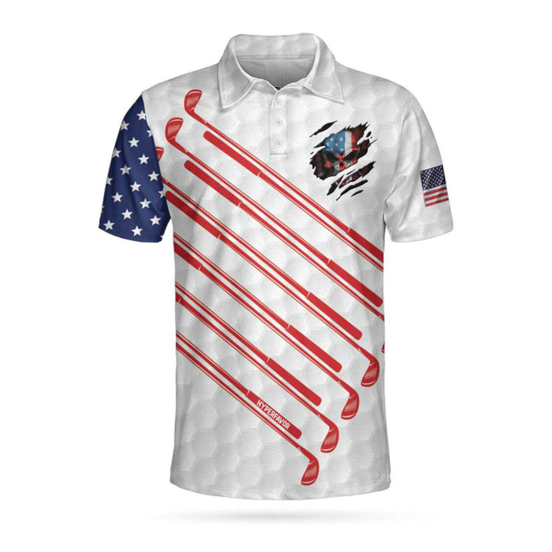 Golf American Flag Golf Club Skull Golf Polo Shirt, Ripped American Flag Polo Shirt, Patriotic Golf Shirt For Men