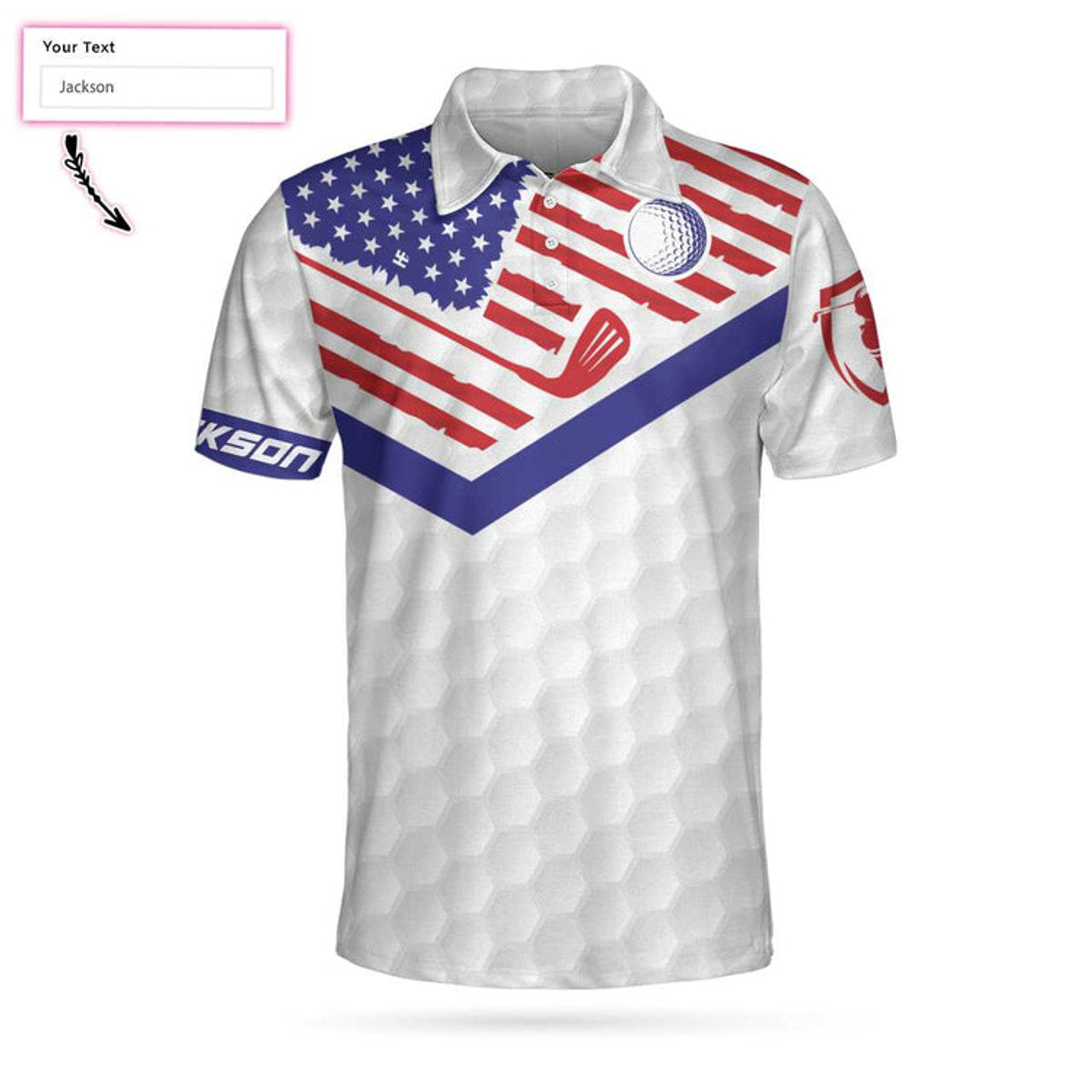 Custom Golf American Flag New Custom Polo Shirt, White Golf Pattern Personalized Polo Shirt, Patriotic Golf Shirt For Men
