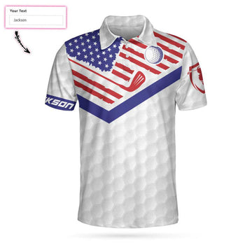 Custom Golf American Flag New Custom Polo Shirt, White Golf Pattern Personalized Polo Shirt, Patriotic Golf Shirt For Men