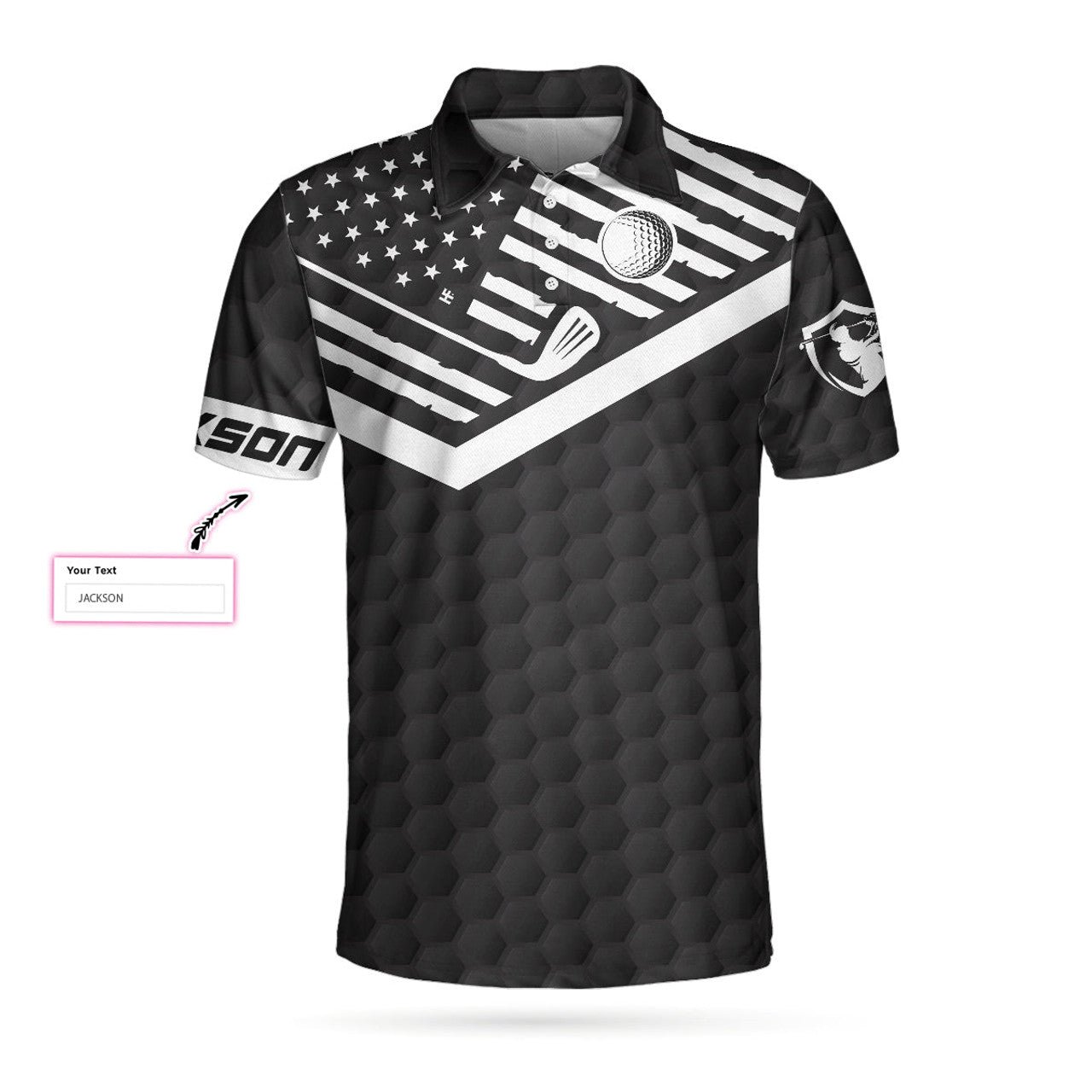 Custom Personalized Black Golf Pattern Men Polo Shirt, Golf American Flag New Custom Polo Shirt, Patriotic Golf Shirt For Men, Best Gift For Golfers