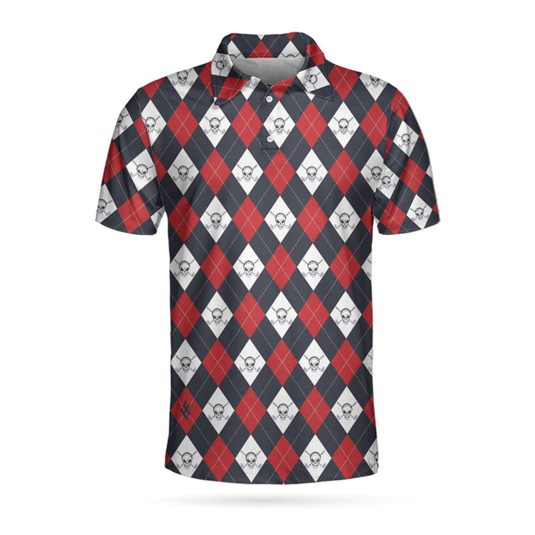 Golf Argyle Skull Short Sleeve Polo Shirt For Golf, Skull Golf Shirt For Men, Best Gift For Golfers