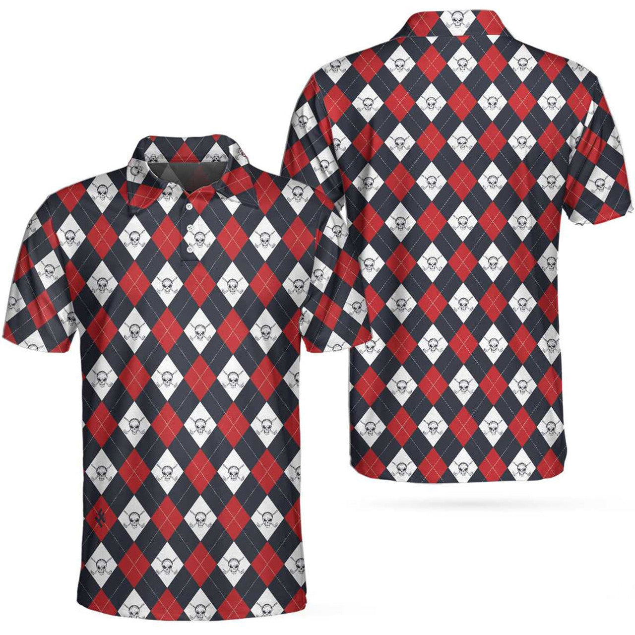 Golf Argyle Skull Short Sleeve Polo Shirt For Golf, Skull Golf Shirt For Men, Best Gift For Golfers