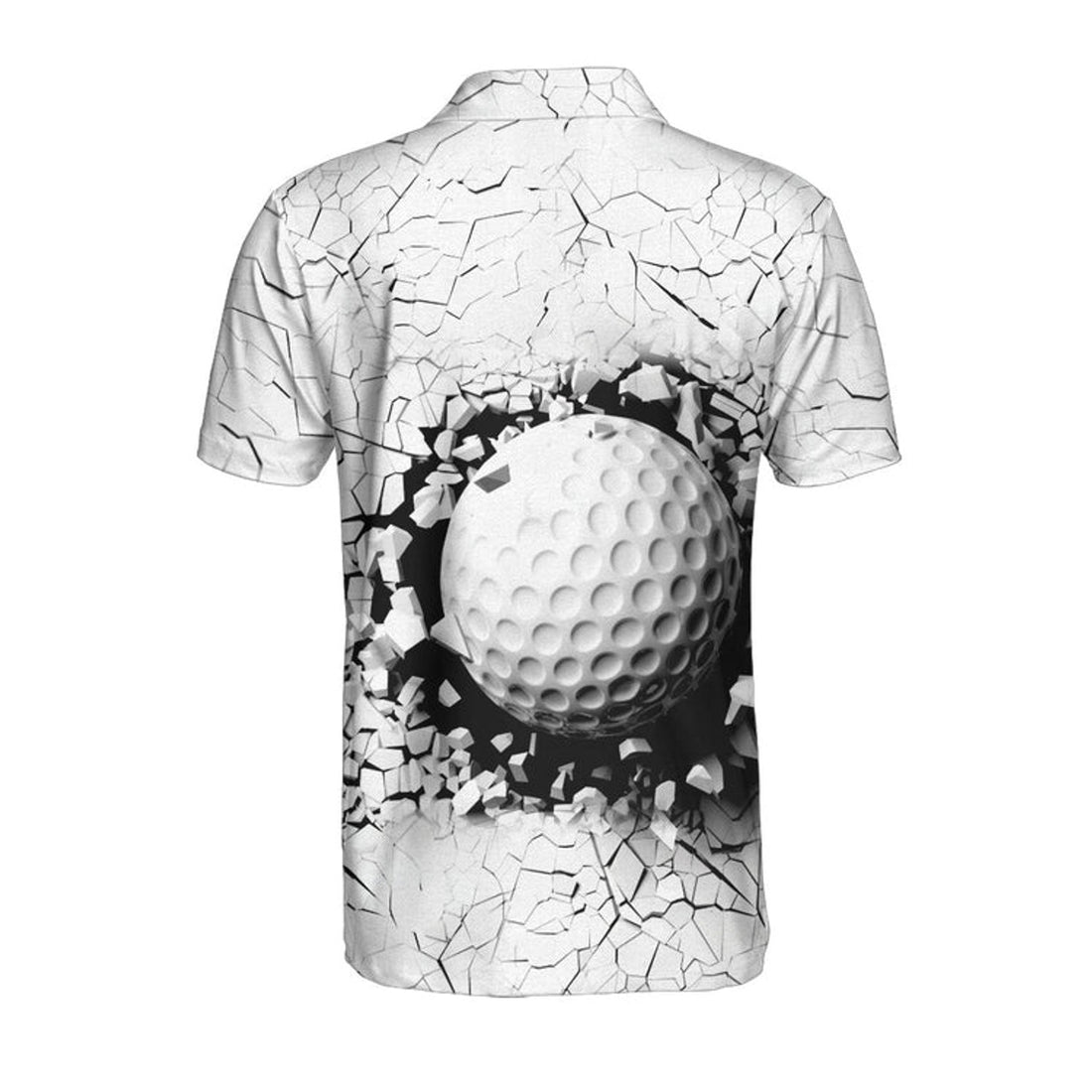 Golf Ball Breaking Polo Shirt, Black And White Cracking Pattern Polo Shirt, Best Golf Shirt For Men