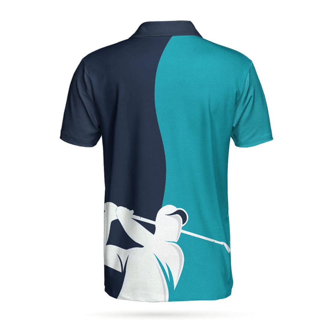 Golf Blue And Navy Short Sleeve Polo Shirt, White Silhouette Golfing Polo Shirt, Best Golf Shirt For Men