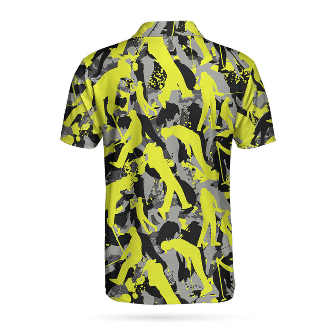 Golf Camo Light Green Pattern Golf Polo Shirt, Yellow Silhouette Golfing Polo Shirt, Camouflage Golf Shirt For Men