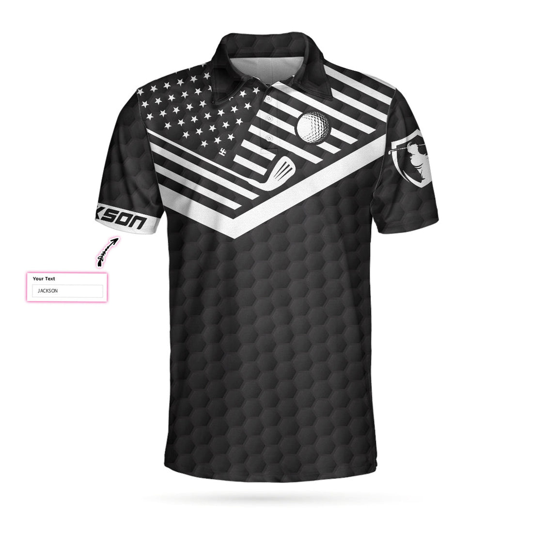 Custom Golf Ball And Golf Club Custom Polo Shirt, Personalized Black American Flag Polo Shirt, Best Golf Shirt For Men