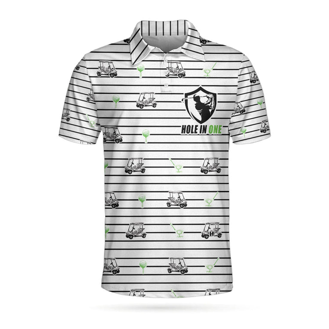 Golf Equipment Stripe Line Polo Shirt, Black And White Golfing Polo Shirt, Best Golf Shirt For Men