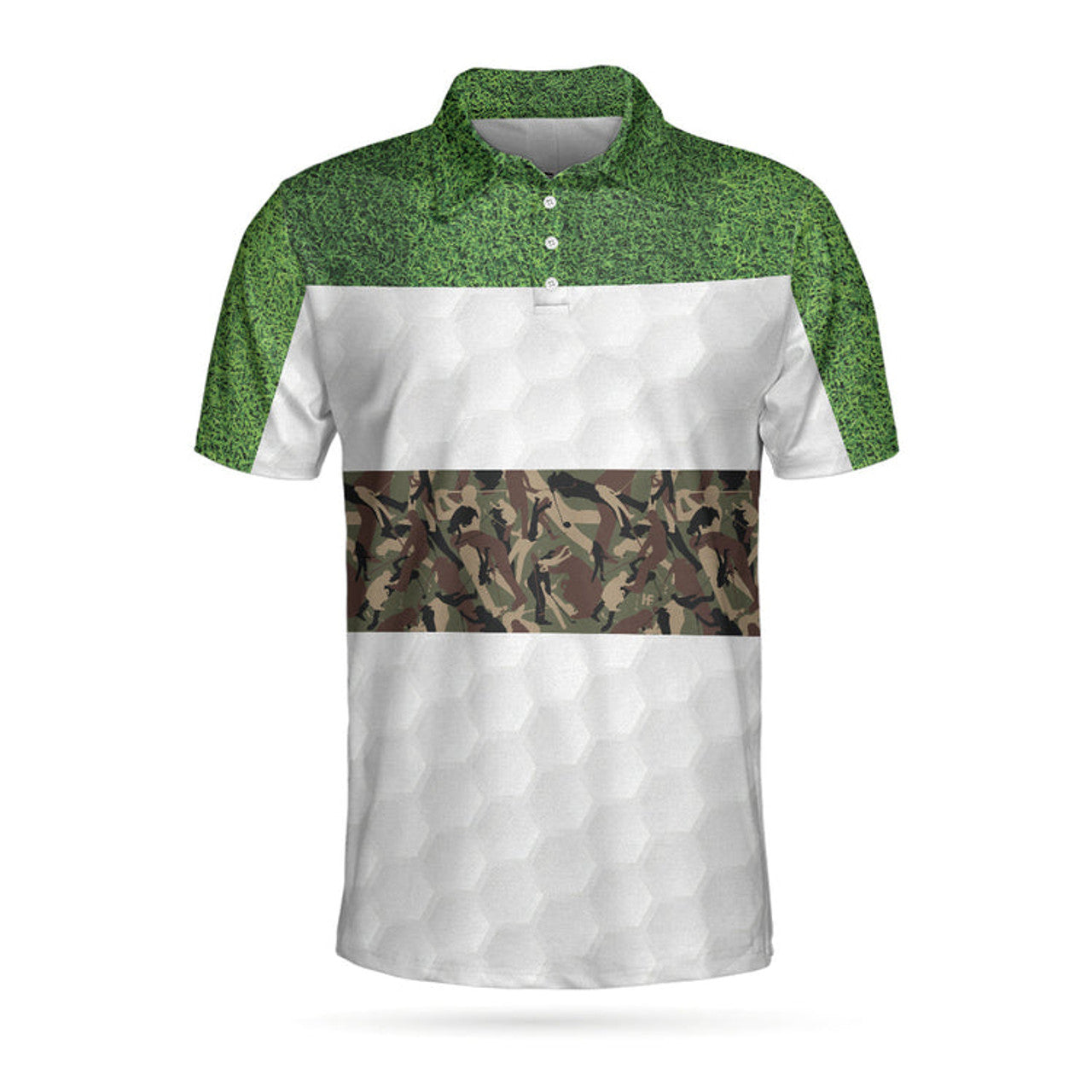 Golf In Green And Camouflage Pattern Golf Polo Shirt, Cool Golf Shirt For Men, Best Gift For Golfers