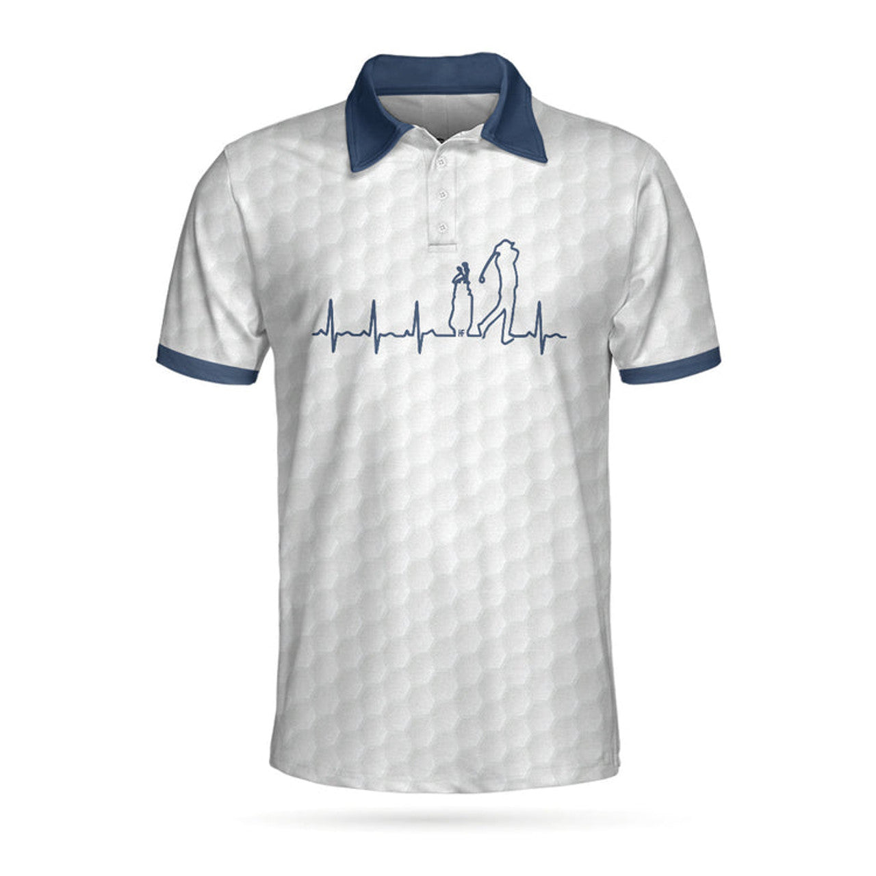 Heartbeat Golfer White And Navy Golf Polo Shirt For Men, Best Gift For Golfers