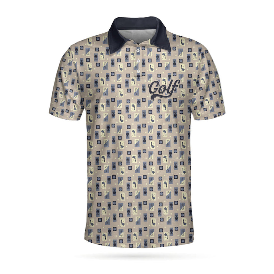 Golf Objects Pattern Short Sleeve Polo Shirt, Golf Tee And Club Polo Shirt, Best Golf Shirt For Men