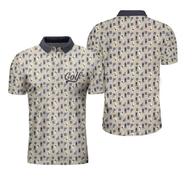 Golf Objects Pattern Short Sleeve Polo Shirt, Golf Tee And Club Polo Shirt, Best Golf Shirt For Men